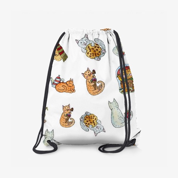 Рюкзак «Бесшовный паттерн с милыми котиками, едой и напитками.»