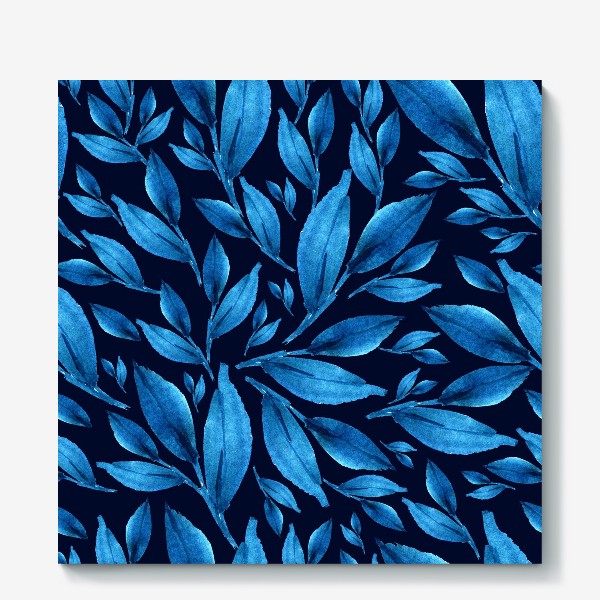 Холст «Синие листья на черном фоне»