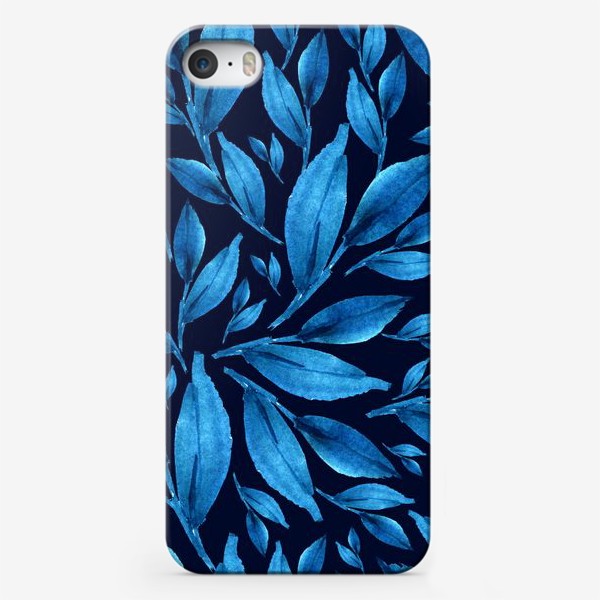 Чехол iPhone «Синие листья на черном фоне»