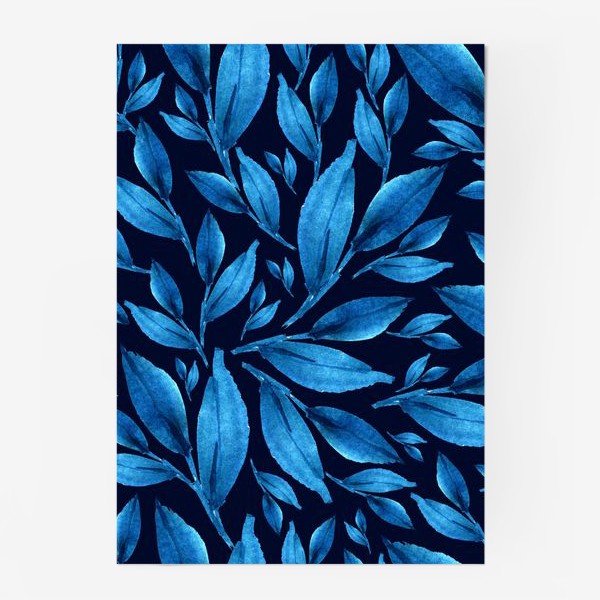 Постер «Синие листья на черном фоне»