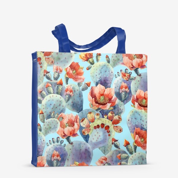 Сумка-шоппер «Цветущие кактусы на голубом фоне»
