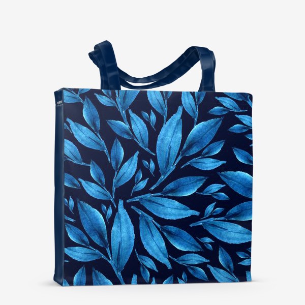 Сумка-шоппер &laquo;Синие листья на черном фоне&raquo;