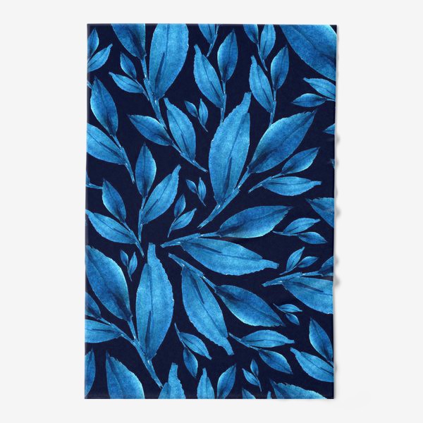 Полотенце «Синие листья на черном фоне»