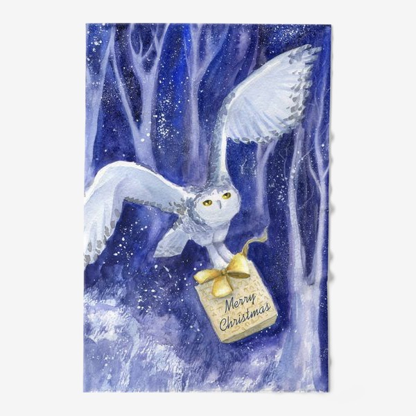 Полотенце «Белая сова с новогодним подарком»