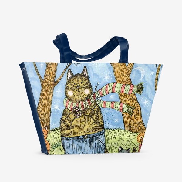 Пляжная сумка «Кот и котята празднуют Пасху»
