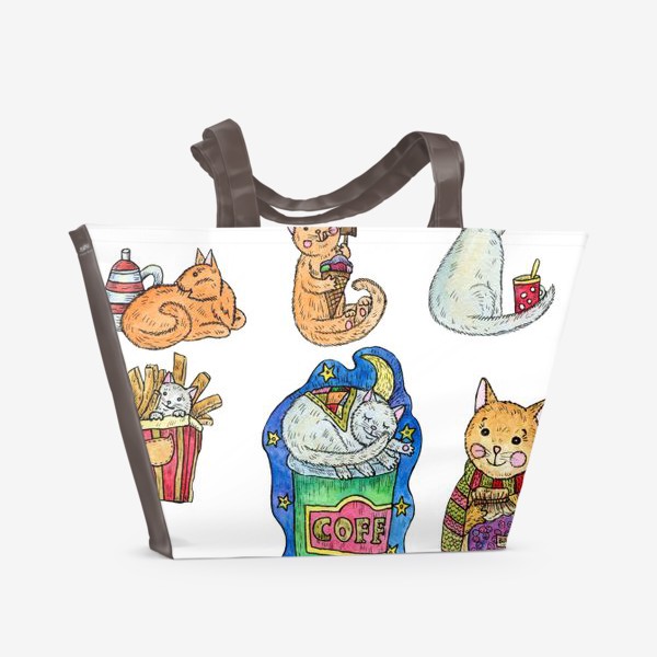 Пляжная сумка «Милые коты и сладости»