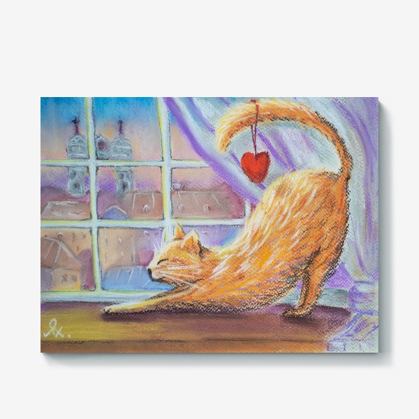 Холст &laquo;Влюбленный котик Городской пейзаж Романтика День всех влюбленных &raquo;