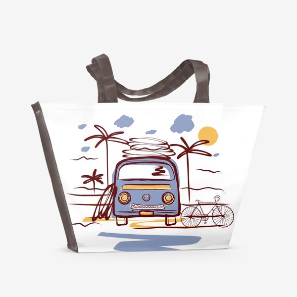 Пляжная сумка «Лето. Машина и велосипед.»
