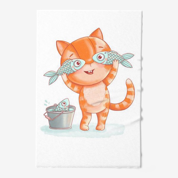 Полотенце «Котик Кексик с рыбками»