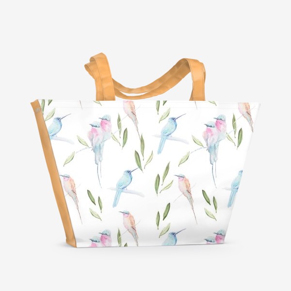Пляжная сумка «Акварельные птицы паттерн»