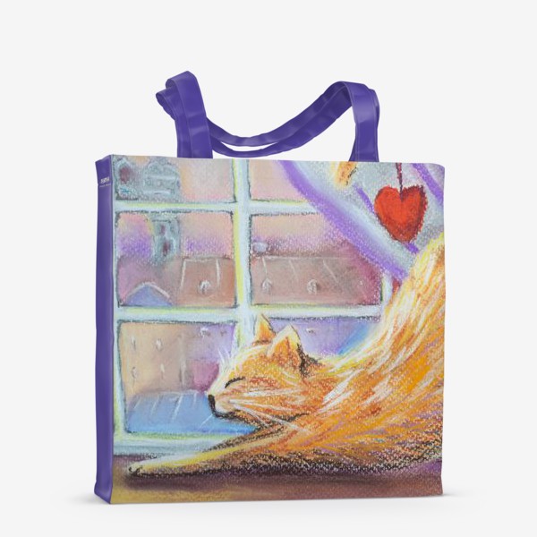 Сумка-шоппер «Влюбленный котик Городской пейзаж Романтика День всех влюбленных »