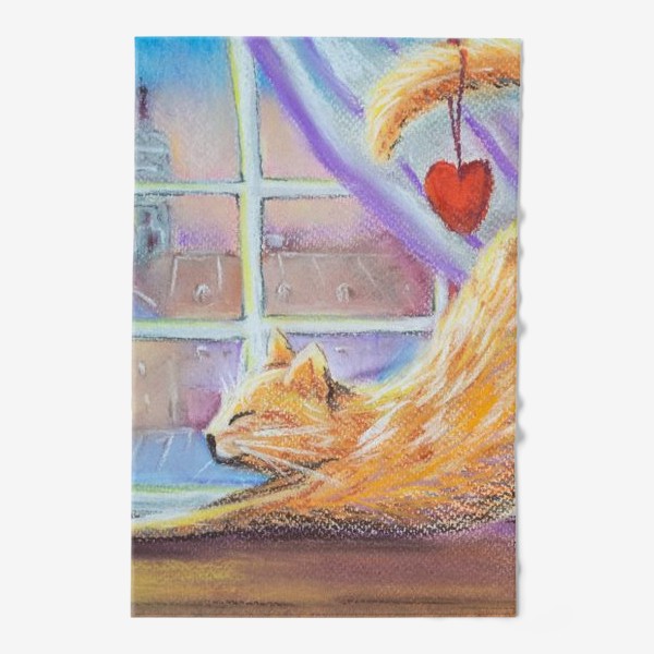 Полотенце &laquo;Влюбленный котик Городской пейзаж Романтика День всех влюбленных &raquo;