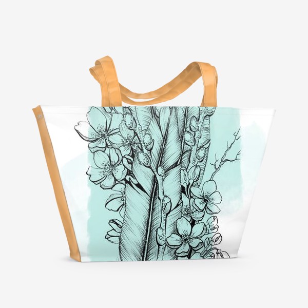Пляжная сумка «цветы и перья. графика на бирюзовом»