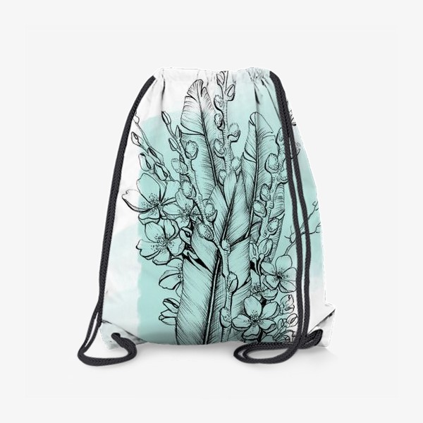 Рюкзак «цветы и перья. графика на бирюзовом»