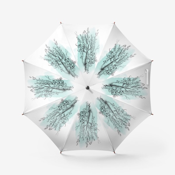 Зонт «цветы и перья. графика на бирюзовом»