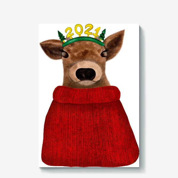 Холст «Новогодний телёнок в свитере»