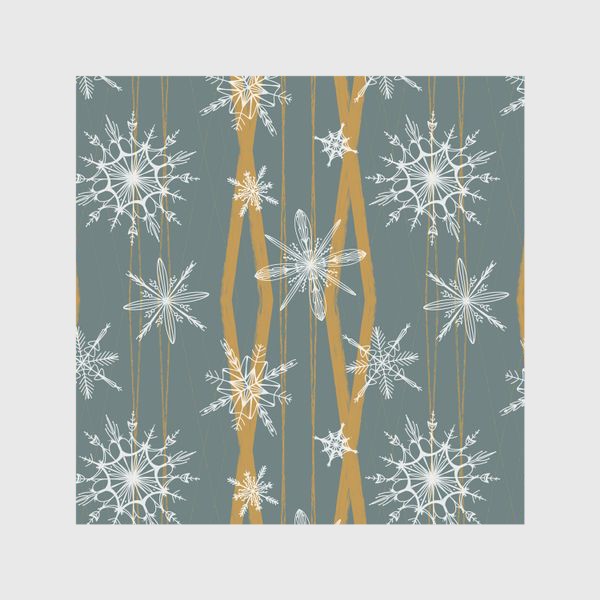 Шторы «Уютный новогодний паттерн геометрия и снежинки на мятном бирюзовом»