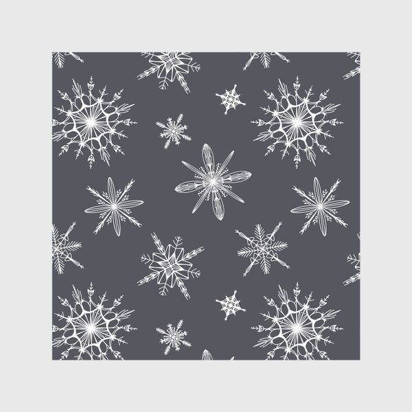 Шторы &laquo;Уютный новогодний паттерн снежинки на сером скандинавия&raquo;