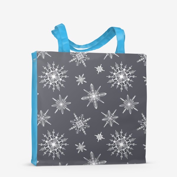 Сумка-шоппер «Уютный новогодний паттерн снежинки на сером скандинавия»