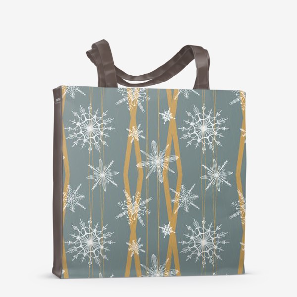 Сумка-шоппер «Уютный новогодний паттерн геометрия и снежинки на мятном бирюзовом»