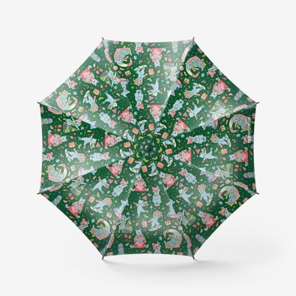 Зонт «Полярные мишки. Новый год. Зеленый.»