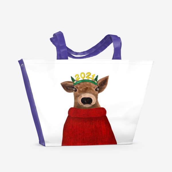 Пляжная сумка «Новогодний телёнок в свитере»