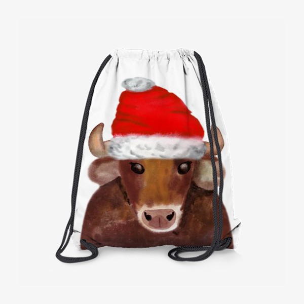 Рюкзак «Новогодний бычёк в красном колпаке»