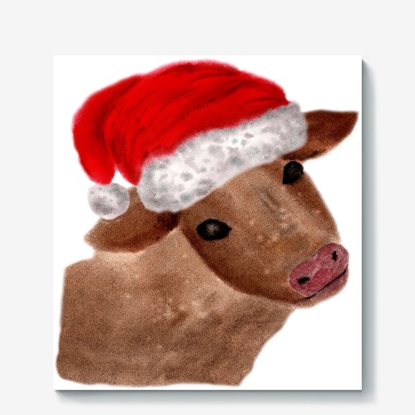 Холст «Новогодняя корова Алёнка»