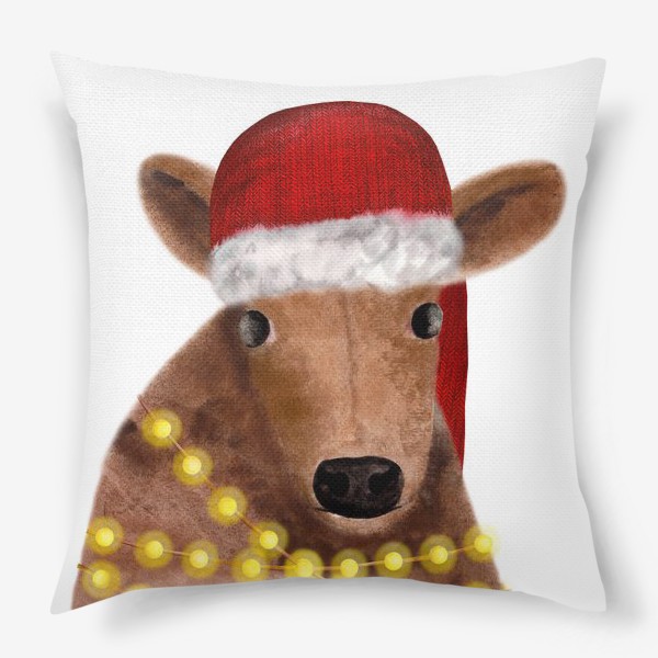 Подушка «Милый новогодний бык с гирляндой»