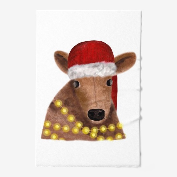 Полотенце «Милый новогодний бык с гирляндой»
