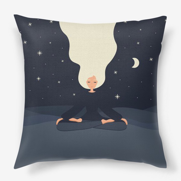 Подушка «Йога. Девушка медитирует в позе лотоса. Ночь»