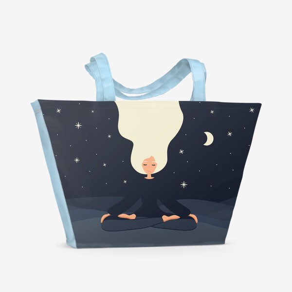 Пляжная сумка «Йога. Девушка медитирует в позе лотоса. Ночь»