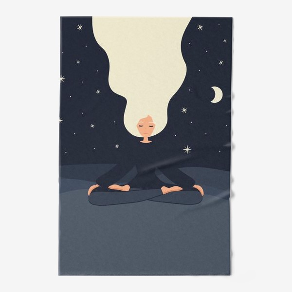 Полотенце «Йога. Девушка медитирует в позе лотоса. Ночь»