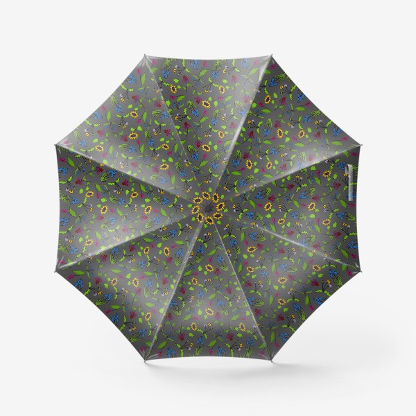 Зонт «Паттерн "Цветы" на сером»