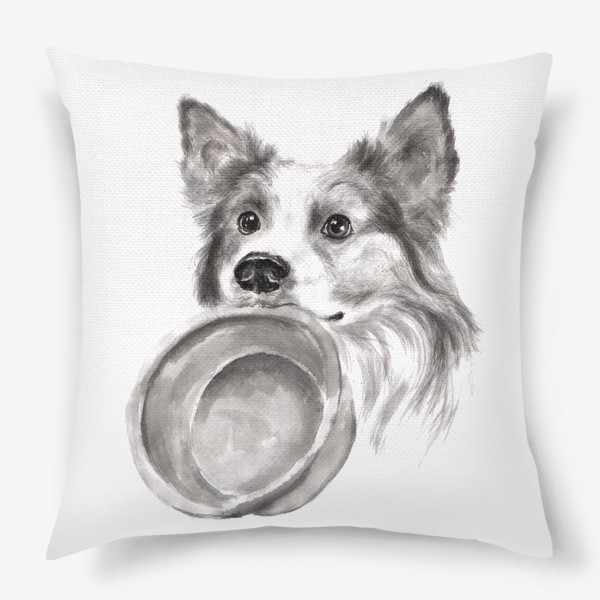 Подушка «Портрет собака колли с миской»