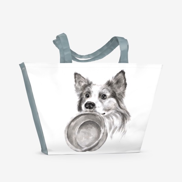 Пляжная сумка «Портрет собака колли с миской»