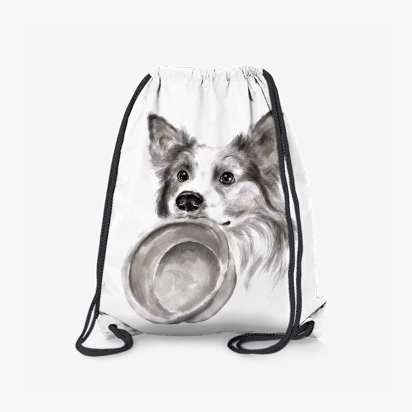 Рюкзак «Портрет собака колли с миской»