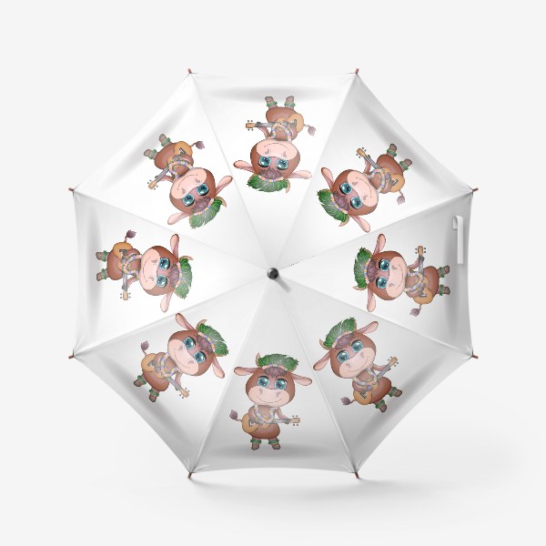 Зонт «Бык, символ 2021 года, в гавайском наряде с укулеле»