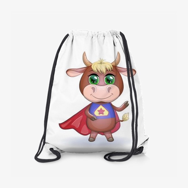 Рюкзак «Бык, символ 2021 года, бык-супер герой спешит на помощь»