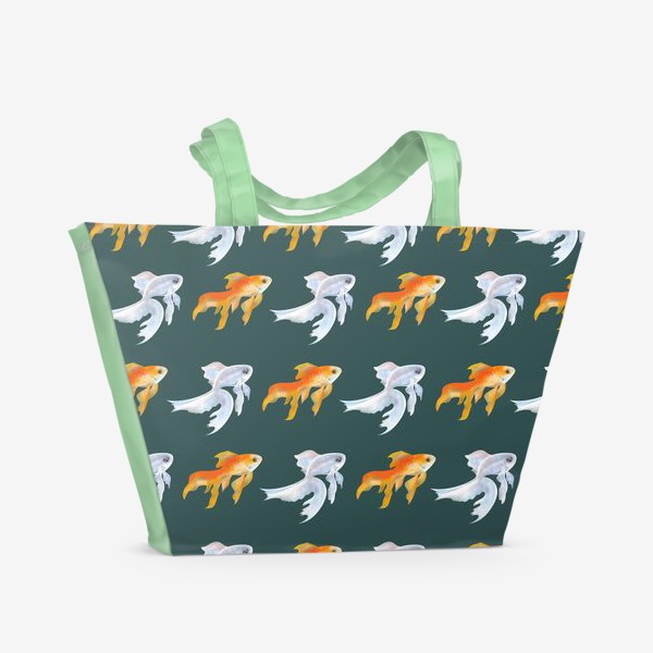 Пляжная сумка «Рыбки золотые и белые на зеленом»
