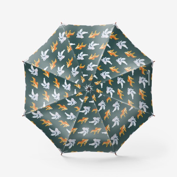 Зонт &laquo;Рыбки золотые и белые на зеленом&raquo;