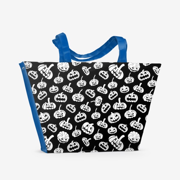 Пляжная сумка «:Жуткие тыквы. Хэллоуин узор. Черно-белый готический узор. »