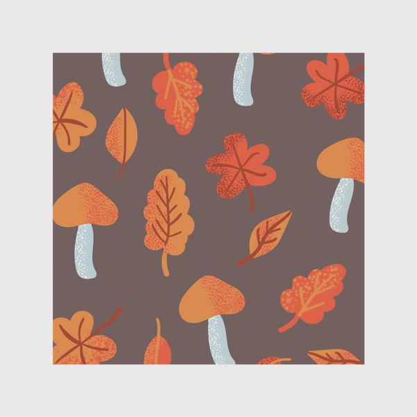 Шторы «Осенний паттерн, оранжевые листья и грибы»