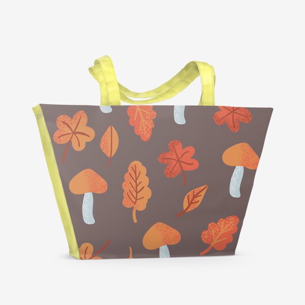 Пляжная сумка &laquo;Осенний паттерн, оранжевые листья и грибы&raquo;