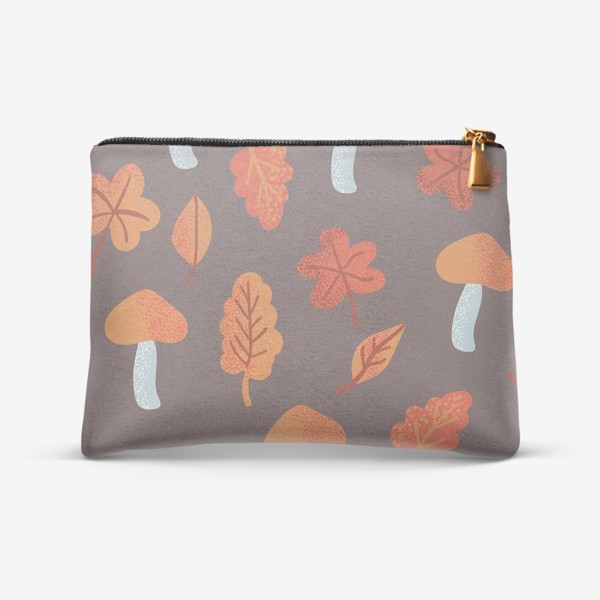 Косметичка &laquo;Осенний паттерн, оранжевые листья и грибы&raquo;