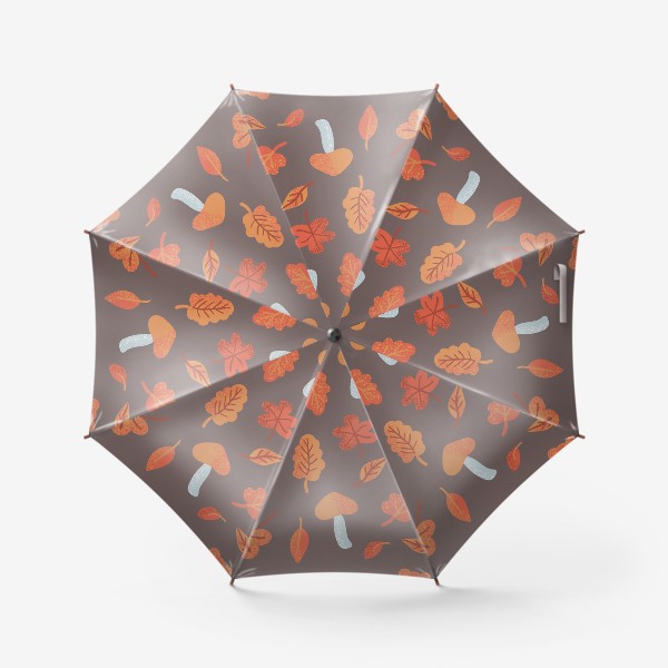 Зонт &laquo;Осенний паттерн, оранжевые листья и грибы&raquo;