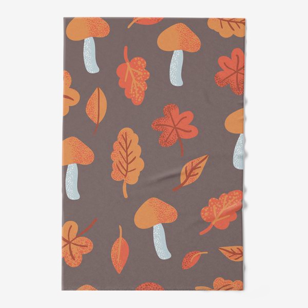 Полотенце &laquo;Осенний паттерн, оранжевые листья и грибы&raquo;