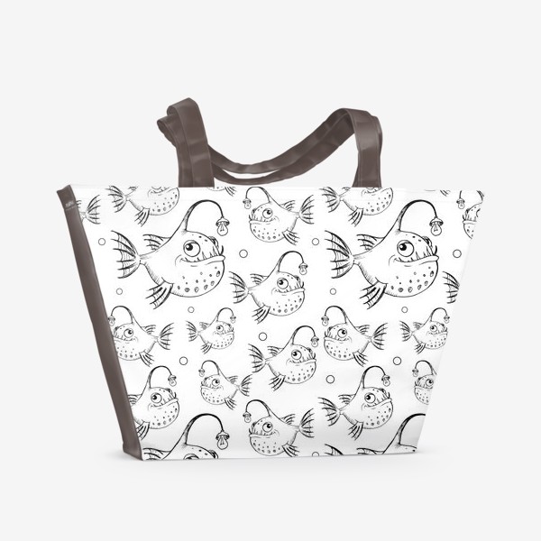 Пляжная сумка «Чёрно-белый паттерн с рыбками»