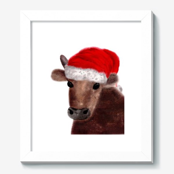 Картина «Новогодний бык Гриша в красном колпаке»