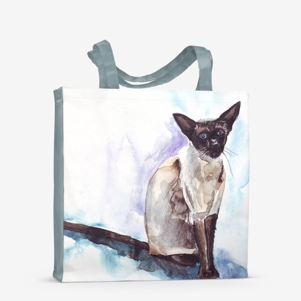 Сумка-шоппер «Сиамский кот на голубом фоне»